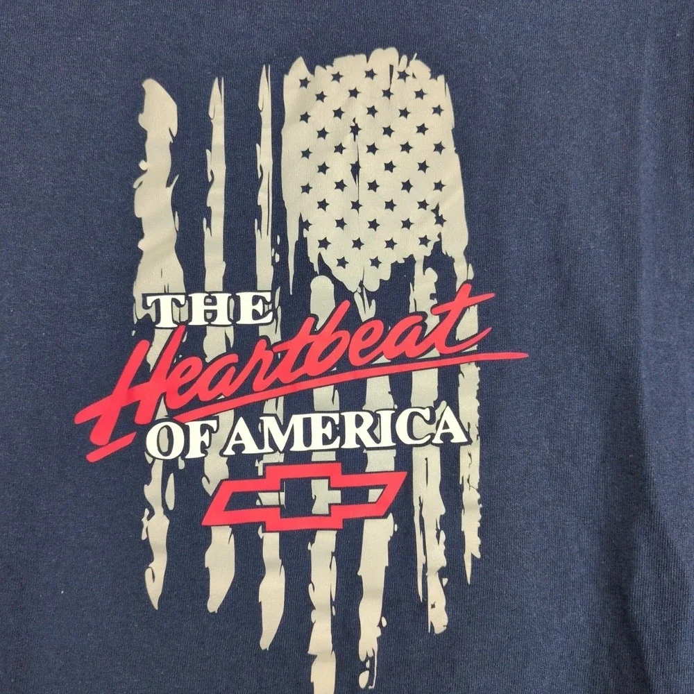 Chevrolet Heartbeat Of America Logo Navy T-Shirt Mens‎ L Reflective Flag Chevy